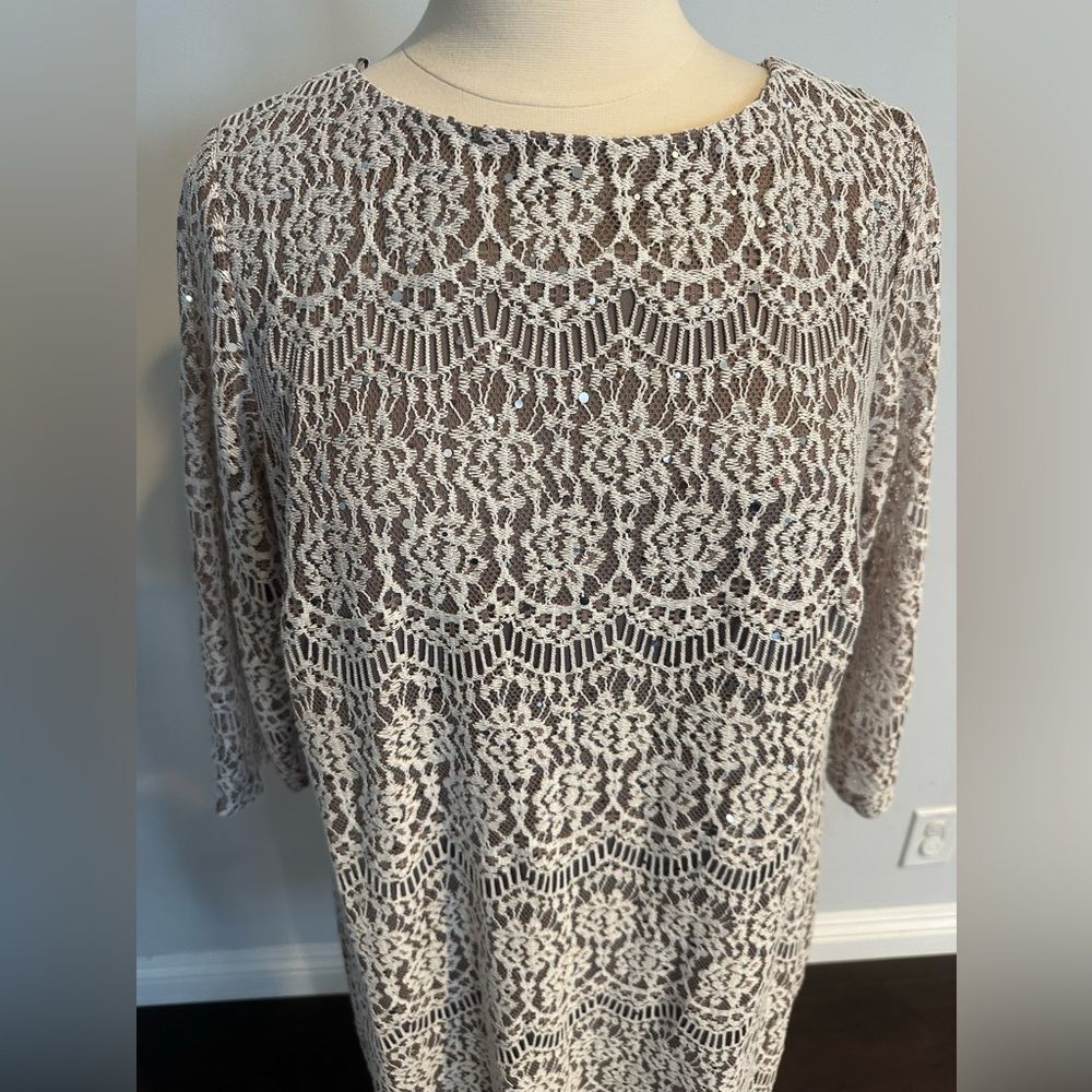 BRAND NEW WITH TAG! Jessica Howard Cream & Brown Lace Sheath Dress Size 14W - Picture 2 of 14
